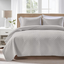 King Size Quilt Bedding Set Light Grey Lightweight Bedspreads Set,Soft Microfibe