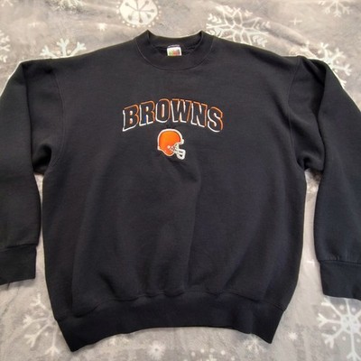 VTG 90s  Cleveland Browns Embroidered Sewn Shadow Logo  Sweatshirt XL Black 