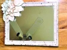 White Distressed Chippy Rustic Farmhouse Wood Wall Frame Mirror Metal Flower
