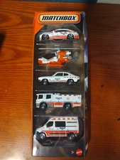 2025 Matchbox MBX Rescue V 5-Pack, Ambulance,Fire Truck,Helo, Police, Ford 🆕HTF