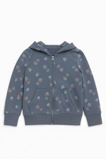 Woman  s Blue Patterned Full Zip Hooded Long Sleeve Hoodie