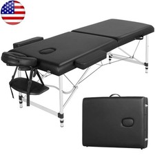 28 In Wide 2-Fold Portable Aluminum Massage Table Spa Treatments Home Black New