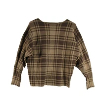 Adrienne Vittadini Womens Round Neck Plaid Sweater Size Size M Brown/Cream