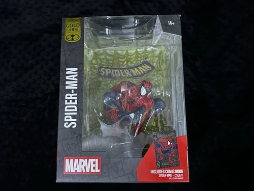 McFarlane Toys Spider-Man Figure Destination D23 Gold Label Marvel w/ Comic Book