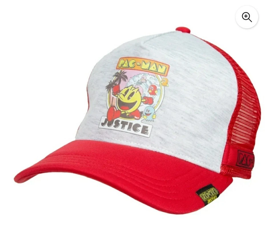 Gorra de béisbol Justice Pacman Collaboration roja gris camionero Pac Man Snapback Foto 2 de 4