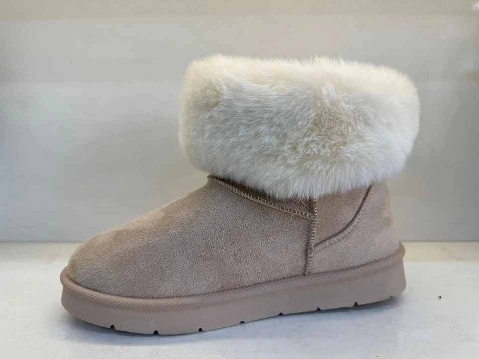 Damen Frauen Fell gefütterte flache Schleife Stiefeletten Schnee kuschelig Winter warm halbhoher Schuhgröße