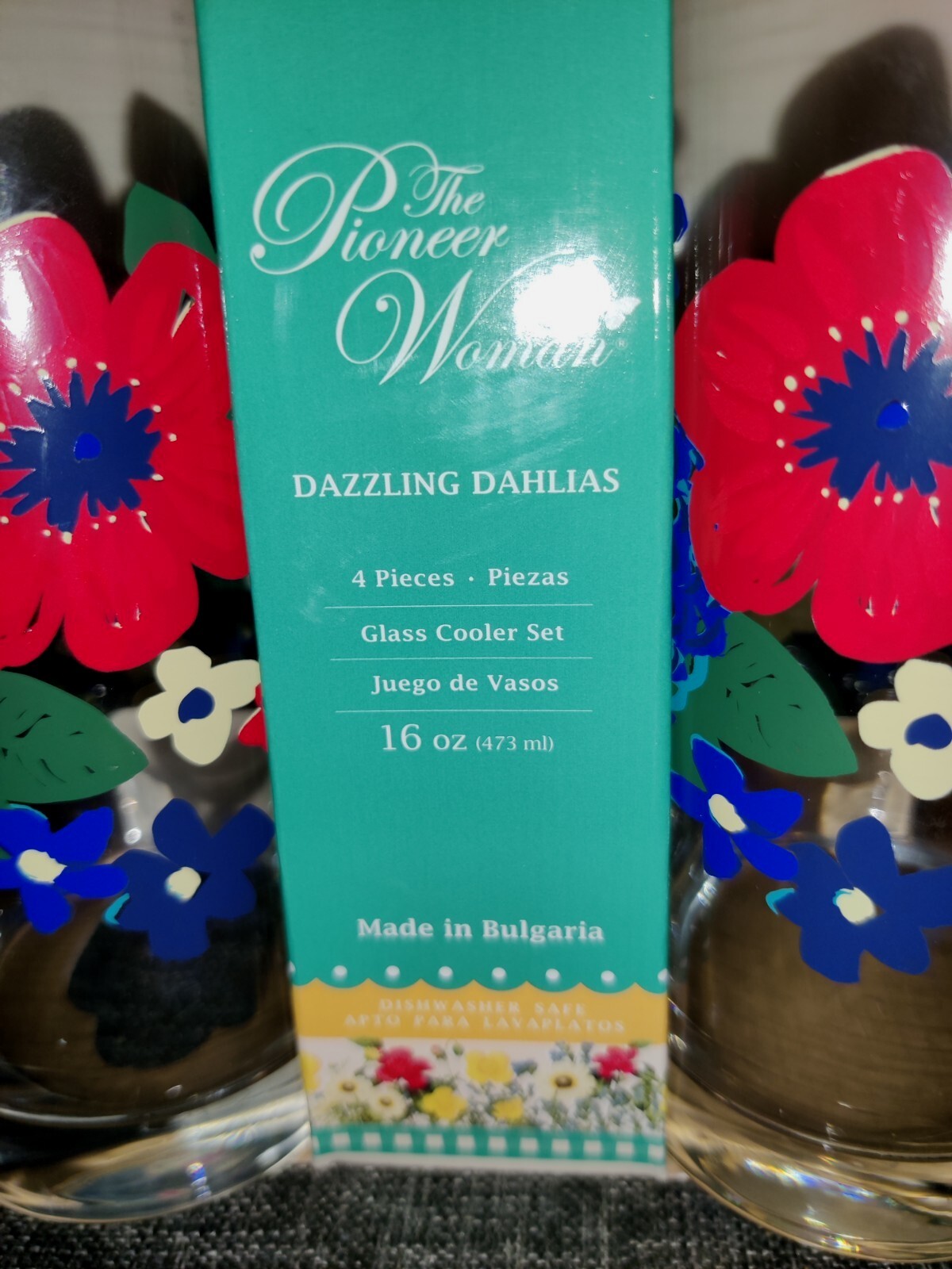The Pioneer Woman 4piece 16 oz Glasses Dazzling Dahlias Dishwasher