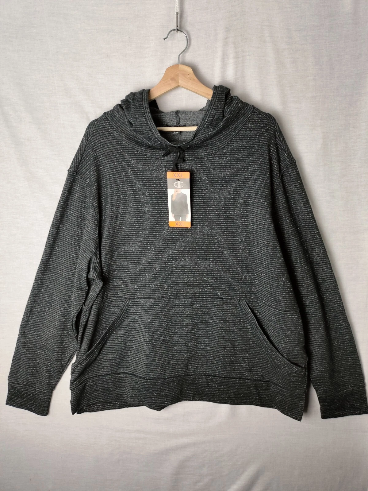 Champion Elite Hoodie Black & Grey Flecked Cotton Blend Jumper - Women’s 2XL