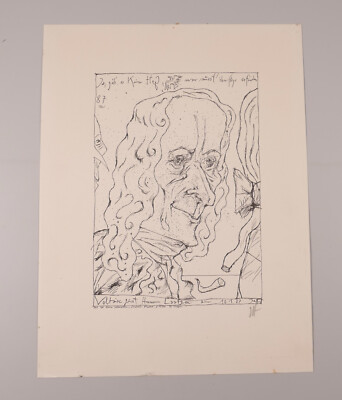Horst Janssen Lithographie nach Holzschnitt Voltaire grüsst signiert 1987
