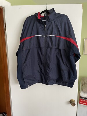 Vintage Starter Windbreaker Men's XL Navy Blue Zip Stripe Hooded Mesh Accents