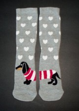 Women's Grey Split Dachshund aka Sausage Dog Heart Print Socks