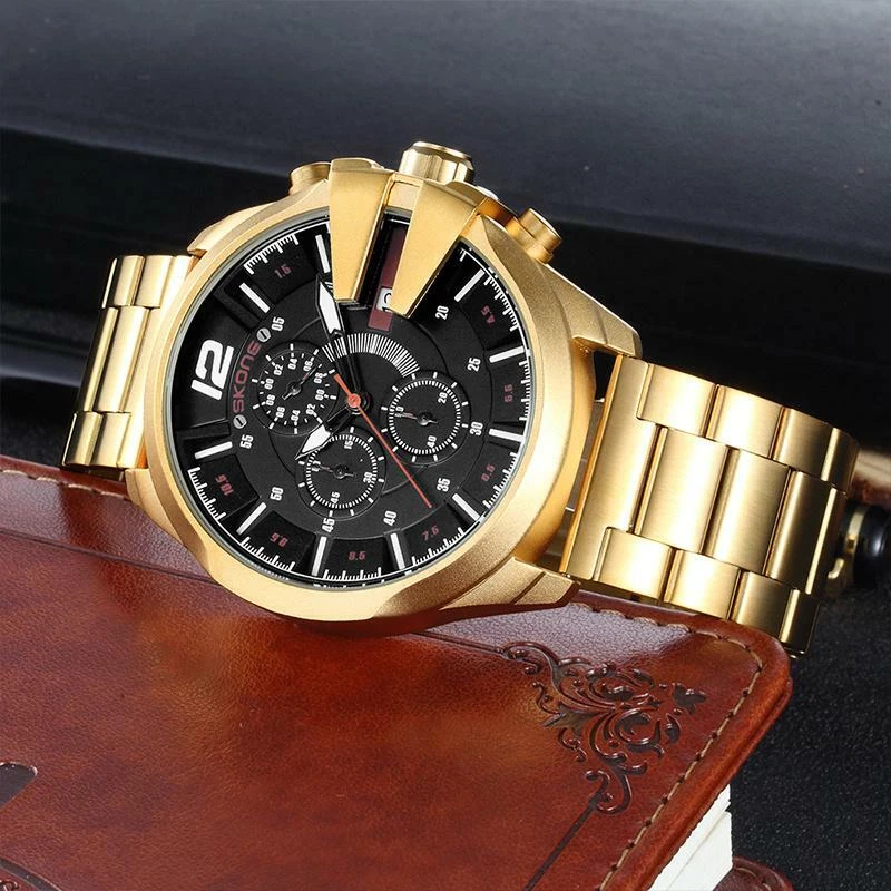 Skone Luxury Brand Men s Wristwatches Gold Black Stainless eBay