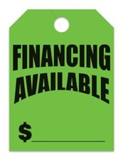 Jumbo Financing Available Car Dealer Mirror Hang Tags - Rear View Mirror Tags