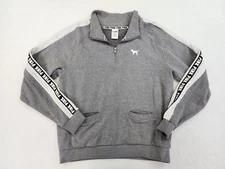 Victoria Secret PINK1/4 zip Size S pullover sweatshirt Spell Out Dog Logo Gray