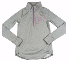 UNDER ARMOUR Girls 1/4 Zip Mock Neck Coldgear Long Sleeve Sweatshirt Gray Large