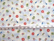 1 yd 100% Cotton Fabric Mottled Blue & White with Garden Items