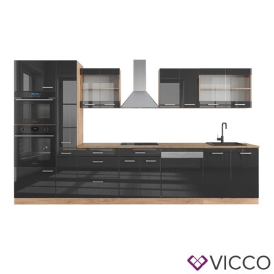 Ligne de cuisine R-Line, 350 cm PT Chêne, noir béton/blanc, Vicco - Maison