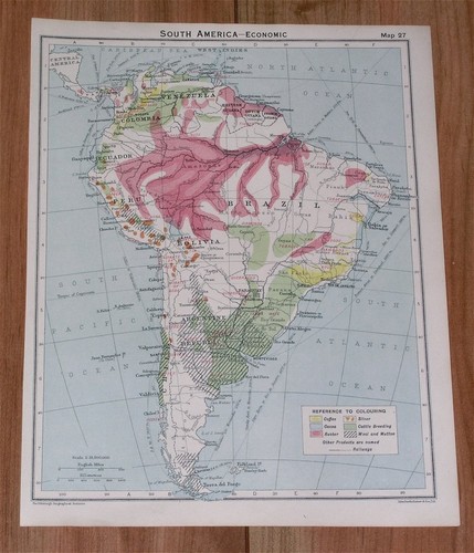 1928 VINTAGE ECONOMIC MAP OF SOUTH AMERICA CLIMATE ARGENTINA BRAZIL CHILE PERU