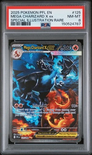 2025 POKEMON PFL SPECIAL ILLUSTRATION RARE #125 MEGA CHARIZARD X EX PSA 8
