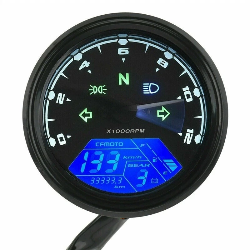 Universal LCD Digital Motorcycle Speedometer Tachometer Racer Odometer 12000RPM - Image 2 of 4