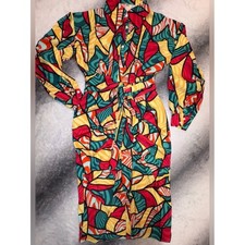 (A1) SHEIN NWOT Geometric Print Ruched Tie Shirt Dress | Size S | Vibrant Retro