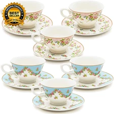 Vintage Floral Tea Cups & Saucers Set for Tea Parties  Bridal Showers  Garden