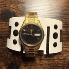 Vintage Seiko 7N43-9048 Men's Quartz Watch Day/Date Black Dial Gold