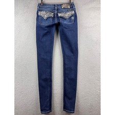 Miss Me Jeans Mid Rise Skinny Blue Wash Embellished Pockets Size 25