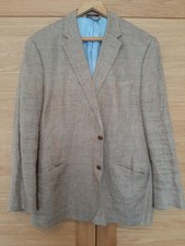M&S Luxury Nova Fides Men's Neutral/Beige 100% Linen Blazer Jacket- Chest 44 ins