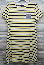 Tommy Hilfiger Womens Dress Large Yellow Blue White Striped Cotton