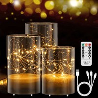 3X Led Kerzen Mit Glas Flackernd Flamme Kerzen Teelichter Fernbedienung Timer