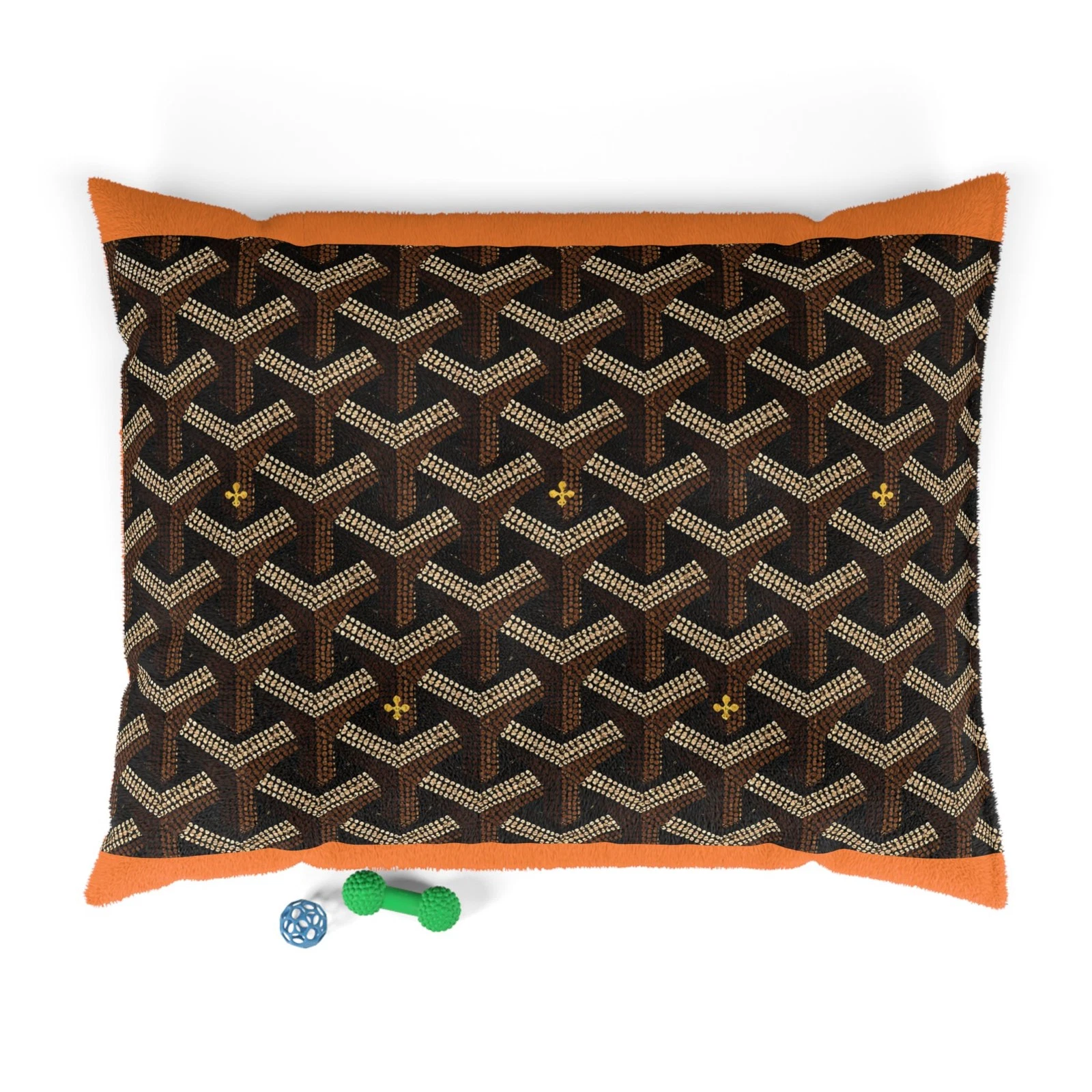 Luxury Brown Geometric Pattern Pet Bed | Plaid Texture, Cozy Sherpa Back