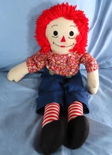 Vintage HOMEMADE? Raggedy Ann ANDY BOY DOLL Adorable Calico Shirt 25" TALL