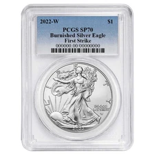 2022-W Burnished $1 American Silver Eagle PCGS SP70 FS Blue Label