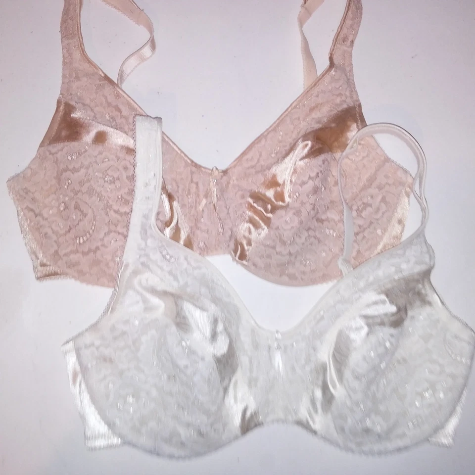 Комплект из 2 бюстгальтеров Wacoal 34D винтажный минимизатор без подкладки бежевый слоновая кость кружевная отделка нижнее белье - Изображение 4 из 4