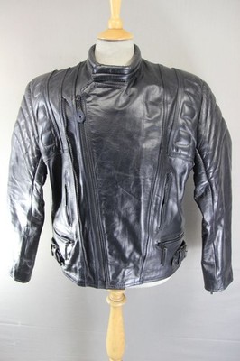 KLASSISCHE ''CHARLIE'' SCHWARZE LEDER BIKER JACKE 40 INCH/MEDIUM