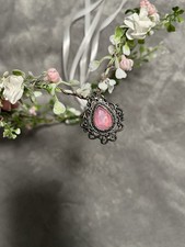 MOSTORY Floral Flower Crown Headpiece Pink White Halo Wreath w/ Pendant Charm