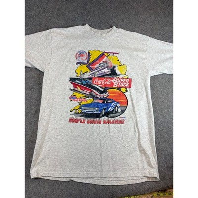 Vintage 90s Coca Cola NHRA Winston Drag Racing & Maple Grove Shirt Mens XL Gray 