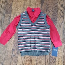 Arrow Kids Red Shirt with Gray Striped Sweater Vest Size 4
