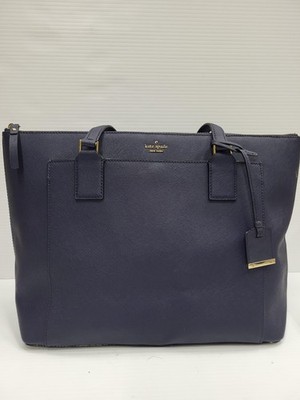 Kate Spade New York Tote Bag Womens Navy Saffiano Leather Zip Top Shoulder Purse