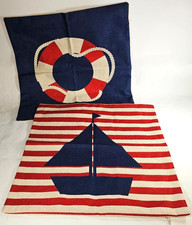 Nautical Throw Pillow Zip Covers Red Blue 17 1/2" x 17 1/2" Life Saver Sail Boat