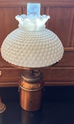 Vintage Milk Can Copper Color Lamp White Hobnail Shade Parlor Lamp