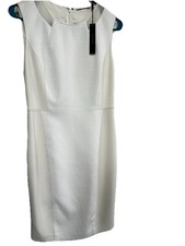 TAHARI Ivory Sleeveless Sheath Dress Mesh Detail Elegant Office Party Dress