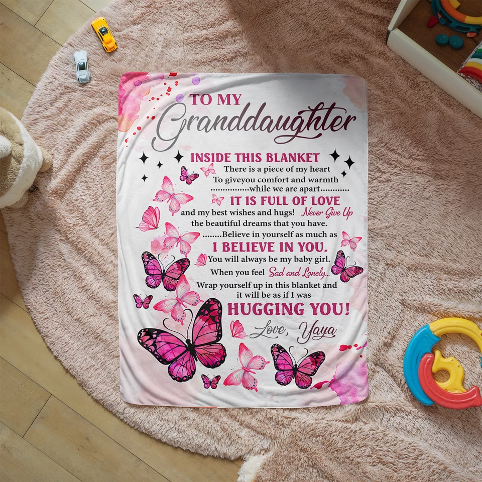 To My Granddaughter Blanket From Grandma Butterfly Fleece Blanket Gift For Her - Image 2 of 4