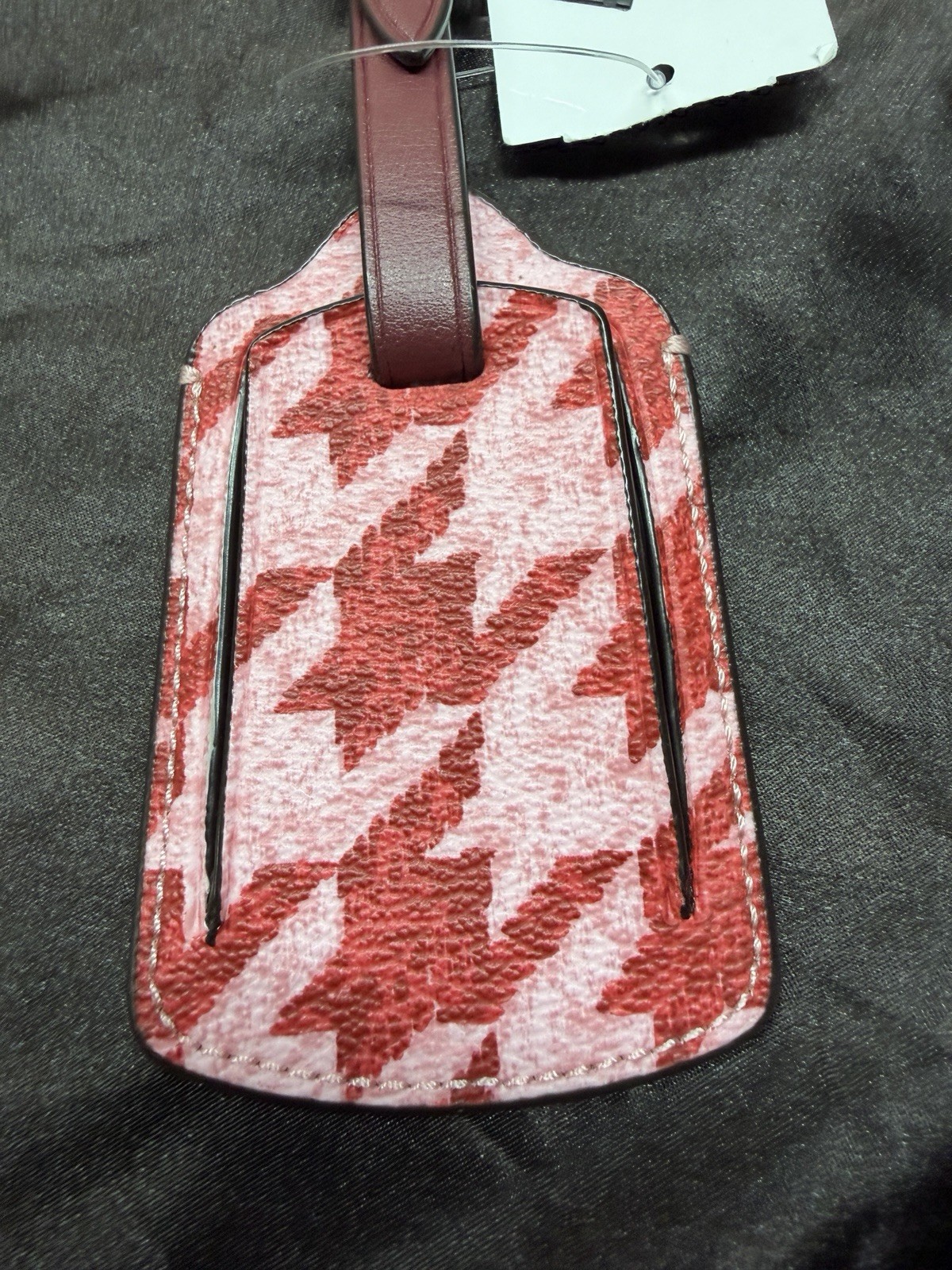Coach Red and Pink Houndstooth Print Luggage Tag NWT thumbnail 2