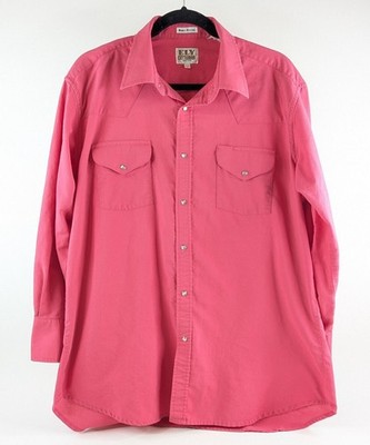 Ely Cattleman Pink Western Shirt Pearl Snap Cowboy Work Button-Up Men's 17.5/33