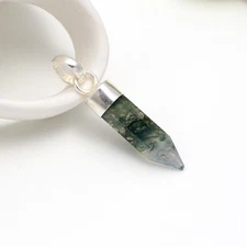 Natural Moss Agate Double Point Pendant 925 Sterling Silver Handmade Jewelry