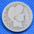 1911-P - Barber Quarter - Good - 90% Silver  #N1490