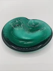 Vintage MCM Blenko Art Glass Amoeba Free Form Heart Green Ashtray Bowl Dish MCM