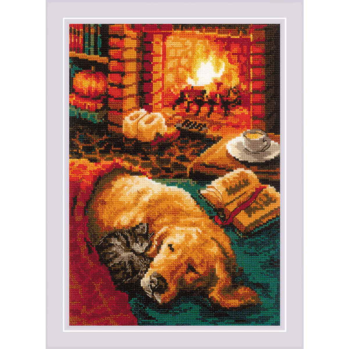 Riolis counted cross stitch kit ""By the fireplace"", 21x30cm, DIY
